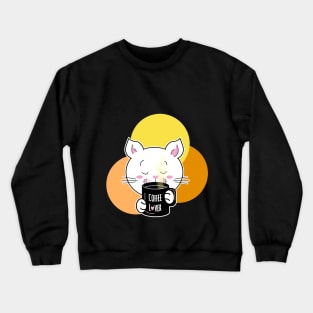 White cat drinking coffee lover Crewneck Sweatshirt